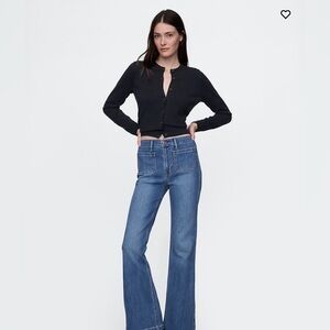 GAP 70s High Rise Flare Jeans Patch Pockets Raw Hem 24 00